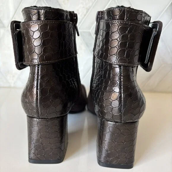 Ron White 38/7.5 Ankle Boot Zipper Block Heel Linzi Brown Croc Cashmere Suede - Picture 7 of 11